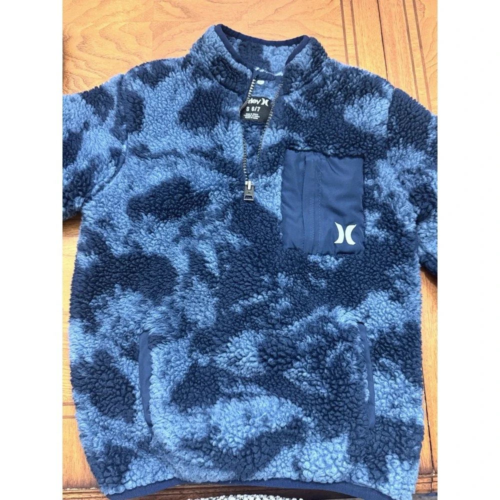 Hurley Boys‎ Sherpa Quarter Zip Pullover blue camo Size Small 6-7